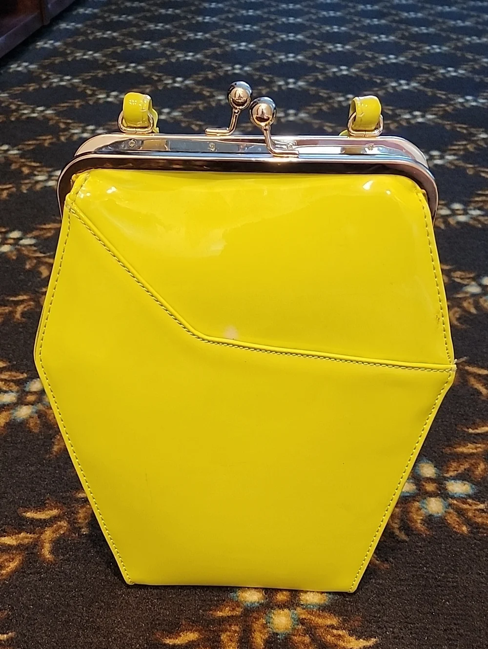 Tatyana Yellow Patent Hexagon Kiss-Lock Clutch
